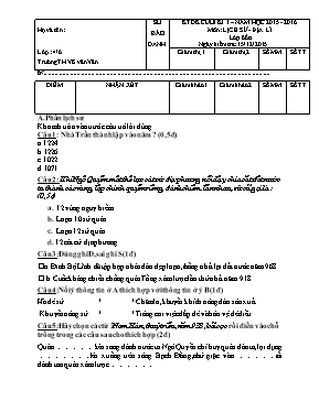 Đề kiểm tra định kỳ cuối học kì I môn Lịch sử & Địa lý Lớp 4 - Năm học 2015-2016 - Trường Tiểu học Võ Văn Vân (Có đáp án)
